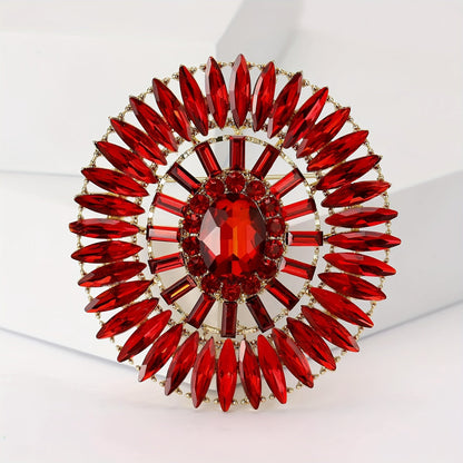 Opulent Red Crystal Brooch featuring Marquise Shapes - A Stylish and Confident Fashion Accessory for Women