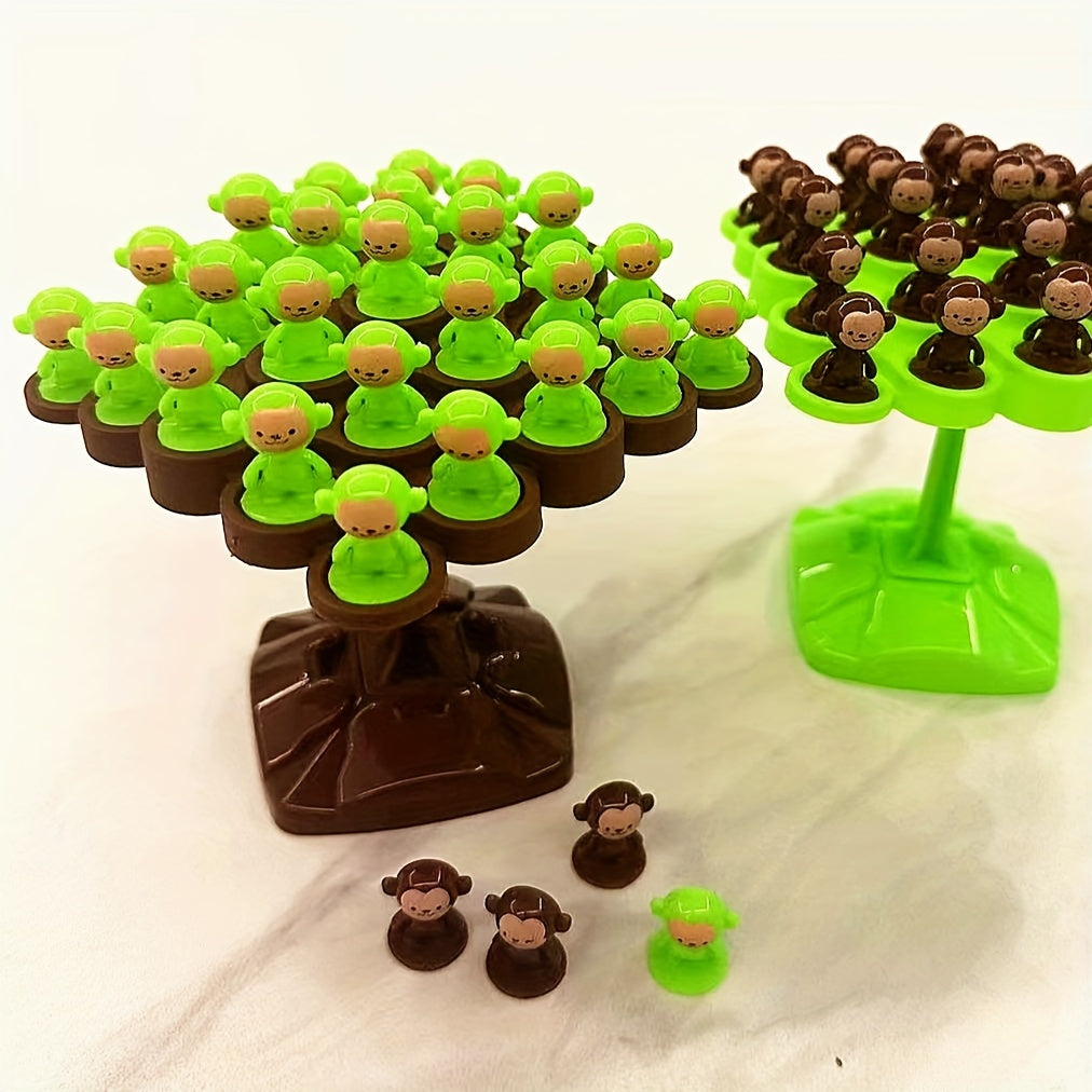 Interactive balancing game for two players involving a monkey-themed tree focus training puzzle set. Suitable for children and includes randomly selected pieces.