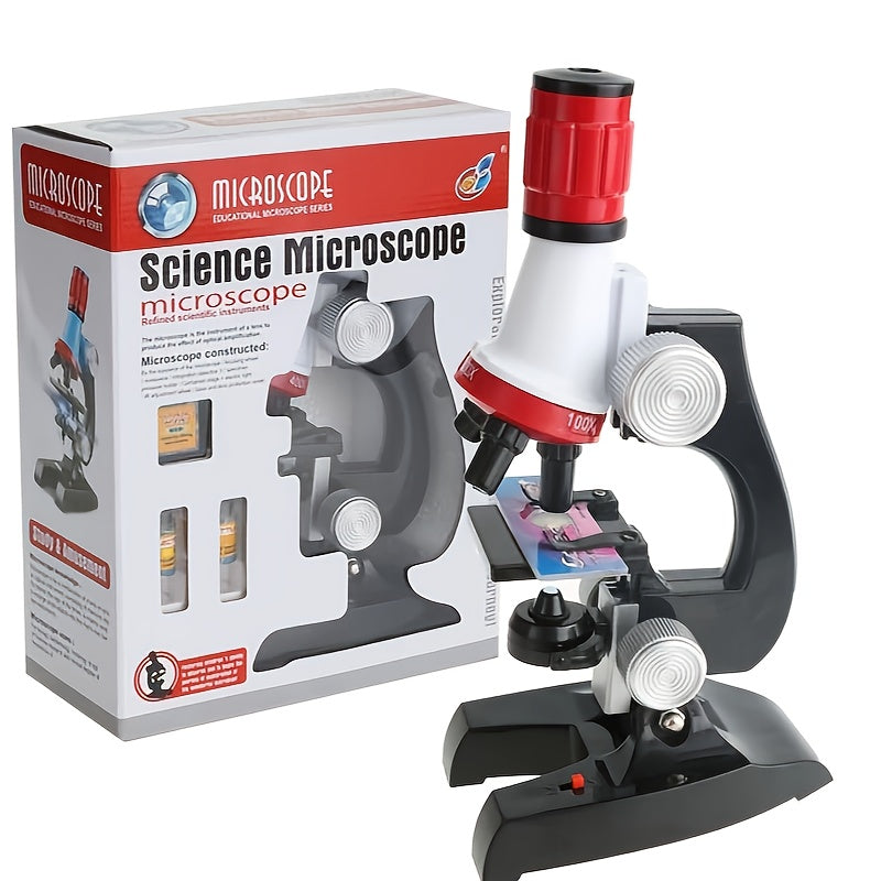 High-definition microscope set for kids with 100X-1200X magnification made of durable ABS material.