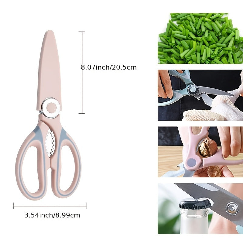 Durable stainless steel kitchen shears with sharp blades and comfort grip handle for cutting meat, herbs, and vegetables.