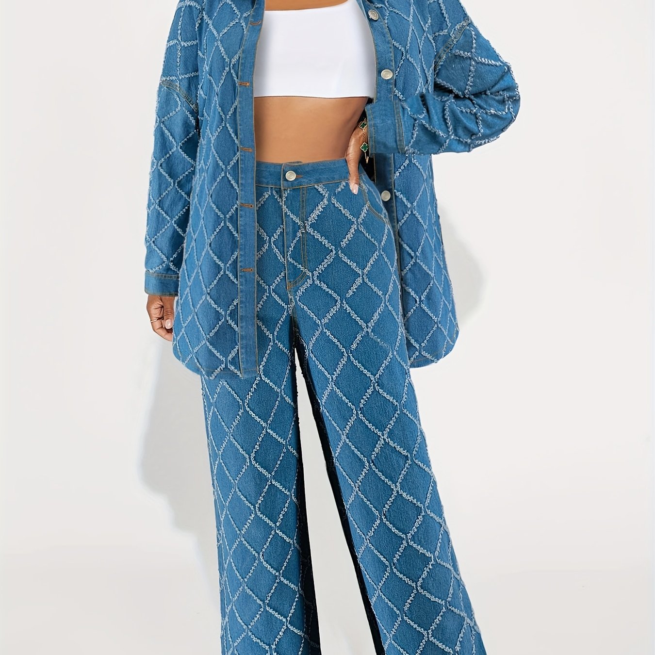 Women's Plaid Craft Denim Two-piece Set, item number 218571