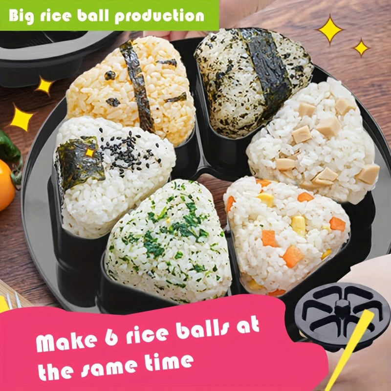 Plastic Sushi Mold Set includes 1 Pressed Rice Mold and 6-Cavity Rice Ball Bento Pressed Mold. A versatile utility mold for creating homemade sushi and bento boxes. Perfect for DIY projects and a must-have kitchen accessory for dinnerware enthusiasts.