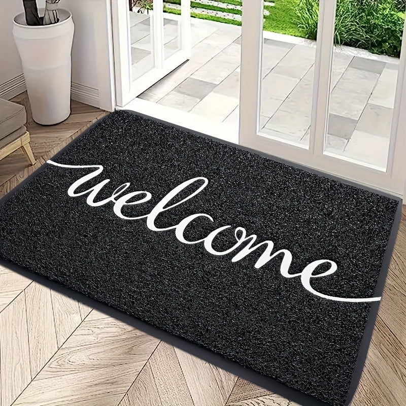 Qora Xush Kelibsiz Uyga Kirish Non-Slip Doormat - Ichki va Tashqi Joylar uchun Mustahkam, Kam Parvarish Talab Qiladigan Polyester Gilam, Kirish Joylari, Patio va Garajlar uchun Ideal