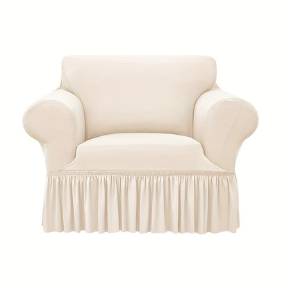 Elastic waterproof sofa slipcover with skirt for all seasons, ideal furniture protection for home and office.