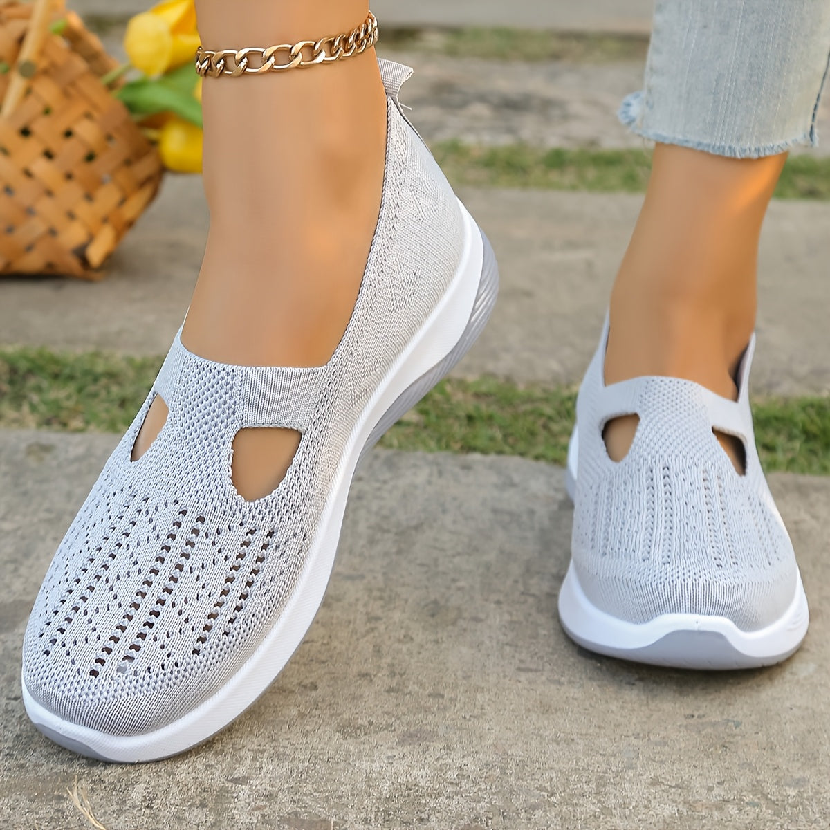 Women's lightweight slip-on running sneakers with breathable fabric and rubber sole for year-round comfort.