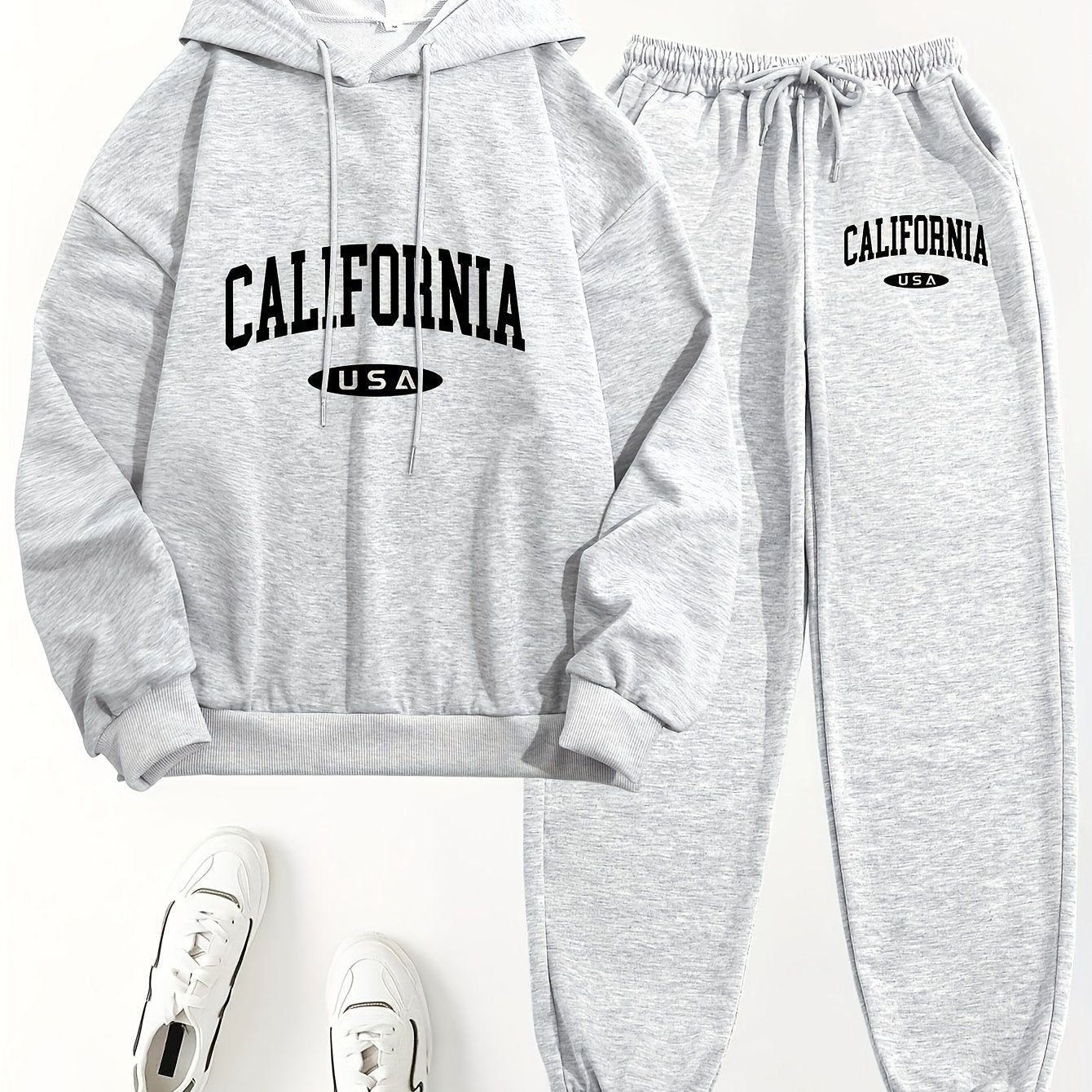 Women's 2-piece casual set featuring a letter print hoodie and joggers. Made of polyester, machine washable with long sleeves. Perfect for spring/fall fashion.