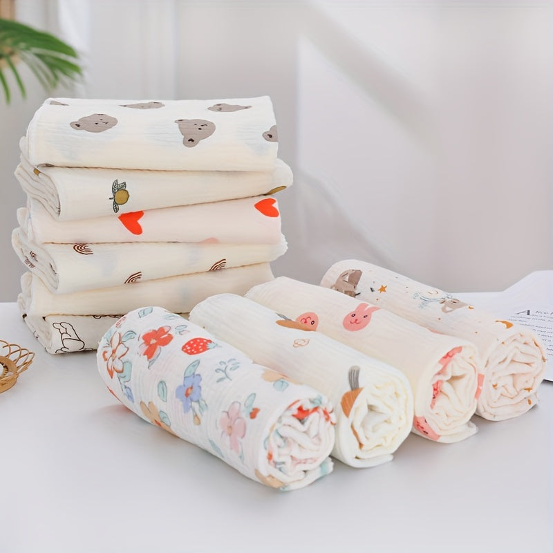 Newborn Baby White Muslin Swaddle Blanket with Pattern - Double-Layer Cotton, Lightweight Stroller Cover and Bath Towel, Handwash Only, Knitted Fabric