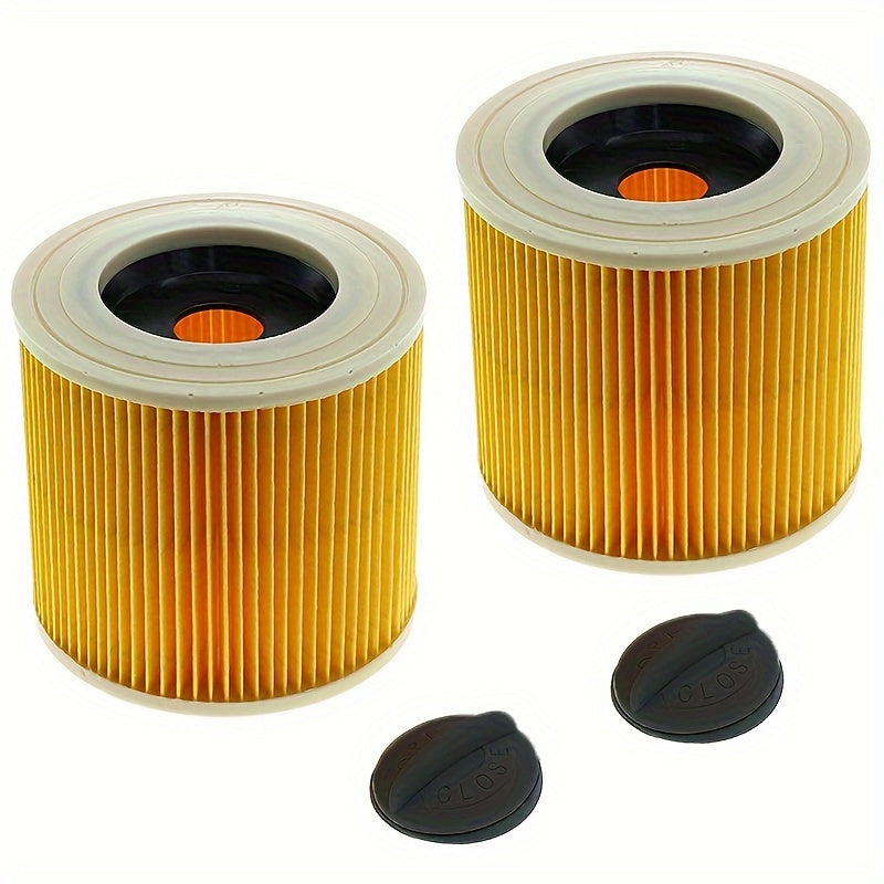 Vacuum Filter Set (2 pieces) Compatible with Kar-cher A2004, A2054, A2204, A2656, WD2.250, WD3.200, WD3.30 Models - Includes Cartridge Filter & Retainer. Ideal Replacement Filter for Wet Dry Vacuums - Ensures Effective Dust Collection.