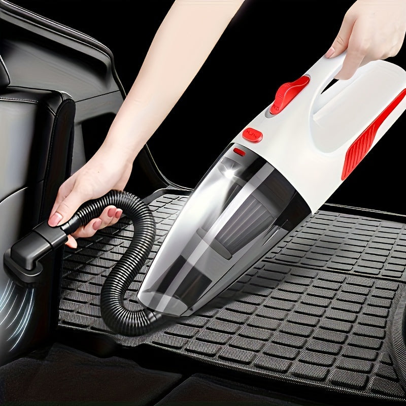 Mini handheld car vacuum cleaner with high-power corded design for easy interior cleaning.