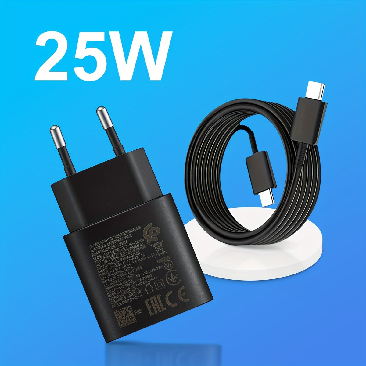 Зарядное устройство Samsung Быстрая зарядка 25W с USB C настенным зарядным устройством и кабелем Type C для Samsung/S23/S22/S21/S20/Ultra/Plus/FE, Note 20/10, A54/A53, iPhone15/16