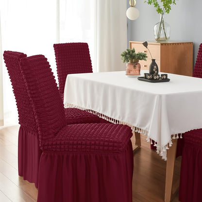 Set of 6 universal stretch dining chair covers, easy to install and suitable for various settings.