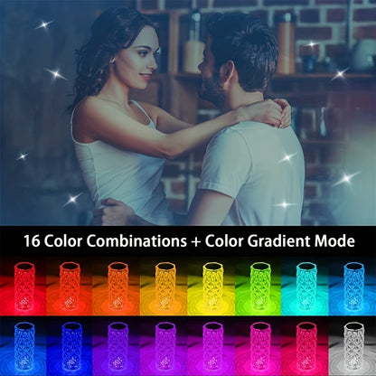 USB touch LED desk lamp featuring 16 colors, adjustable brightness, and a romantic atmosphere.