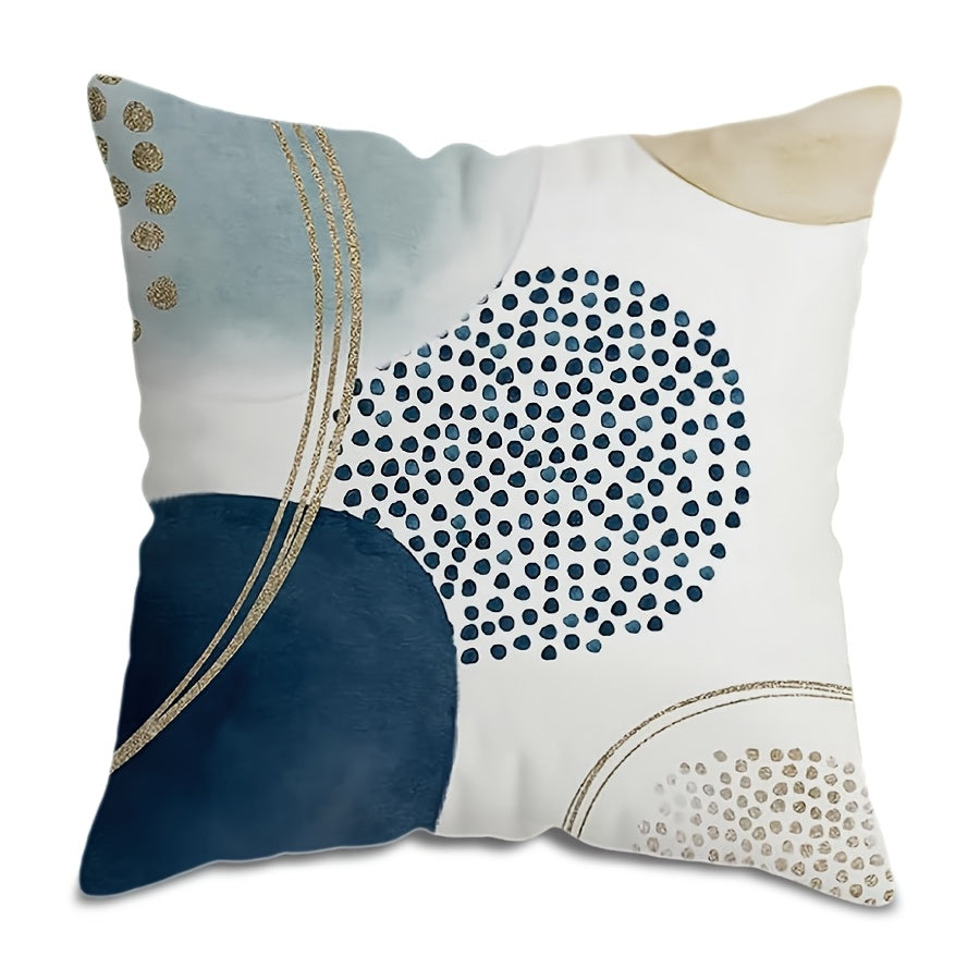 Add a stylish touch to your living space with the Chic Blue Geometric Throw Pillow Cover. This Abstract Boho Mid-Century Modern Design features a zip closure and is machine washable. Made of high-quality polyester, this cover measures 44.96x44.96 cm