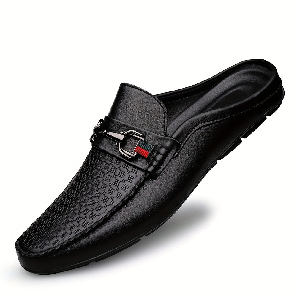 Men's backless mule shoes with microfiber leather uppers, ideal for indoor and outdoor walking.