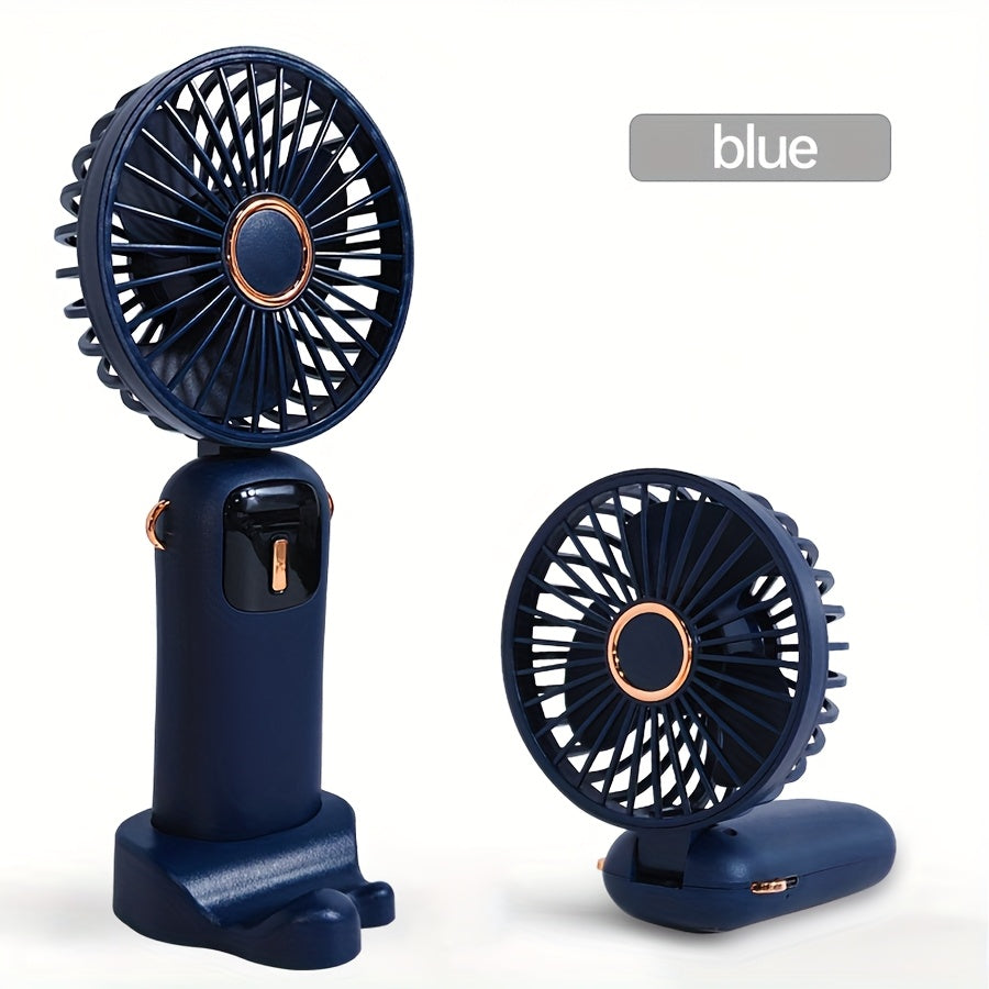 TENGQU Portable Handheld Fan - Mini Neck Fan with Phone Stand, USB Rechargeable, 1200mAh Battery, 3-Speed Control, LED Display, ABS Material - Ideal for Home, Office, Outdoor, Travel - Great Gift!