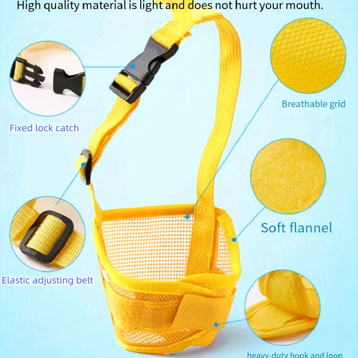 Breathable dog muzzle with adjustable straps to prevent biting and barking