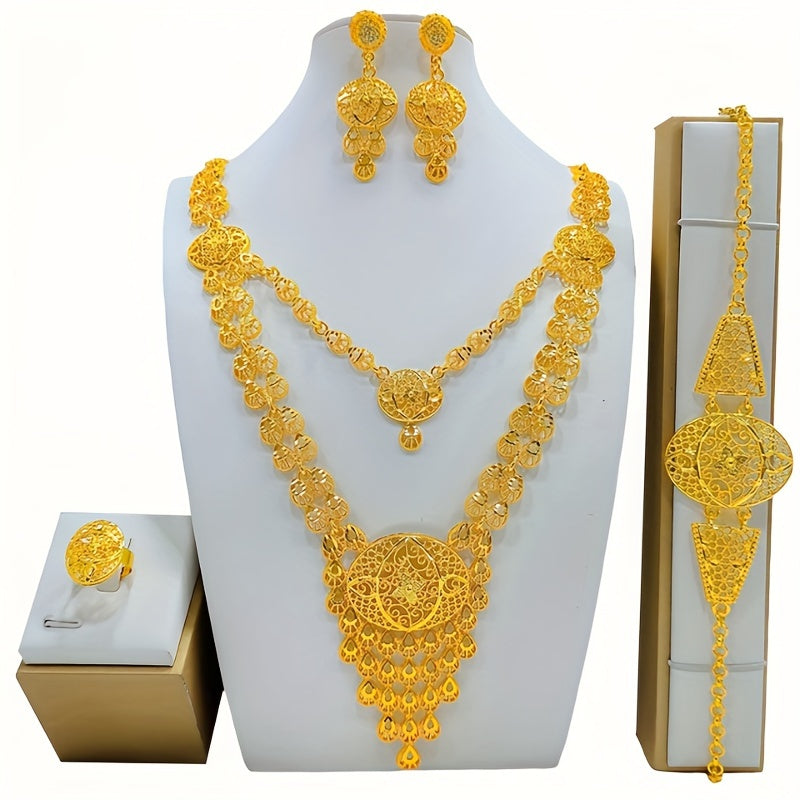 Elegant Bridal Jewelry Set - 5-Piece Stunning Alloy Necklace, Earrings, Ring, and Bracelet Combination Perfect for Weddings and Special Occasions