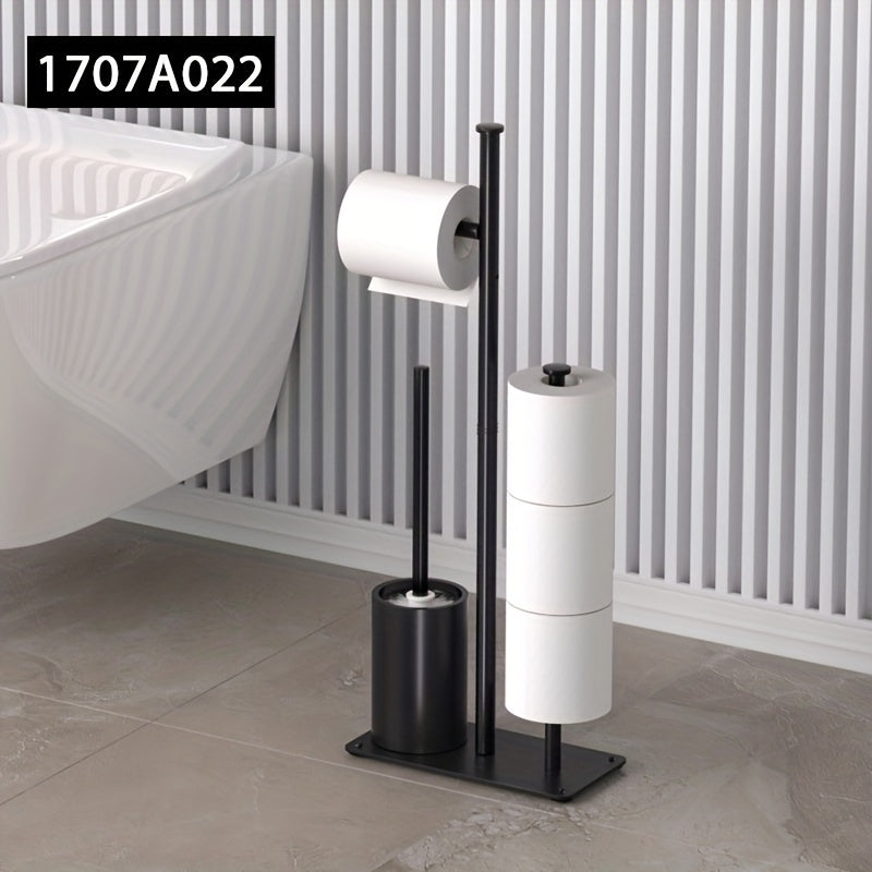 Freestanding toilet paper holder with storage rack and brush, efficient space-saving organizer