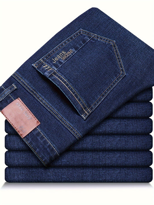 Men's Business Straight Jeans, Classic Blue Jeans, Ideal for Casual Wear.