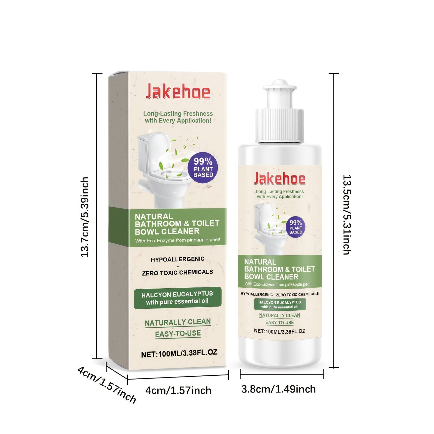 Jakehoe Toilet Bowl Cleaner is a hypoallergenic, residue-free solution in liquid form. With a capacity of less than 1 liter (100ml/3.38fl oz), this gentle formula contains sodium bicarbonate that effectively freshens odors and is safe for use on ceramic