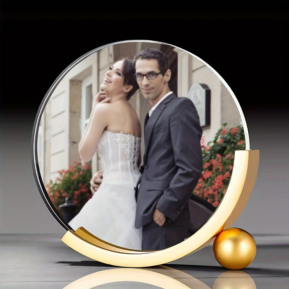 Customized round photo frame, personalized picture frame, DIY creative desk ornament. Perfect for Christmas, Halloween, Thanksgiving, Easter, or New Year gift.