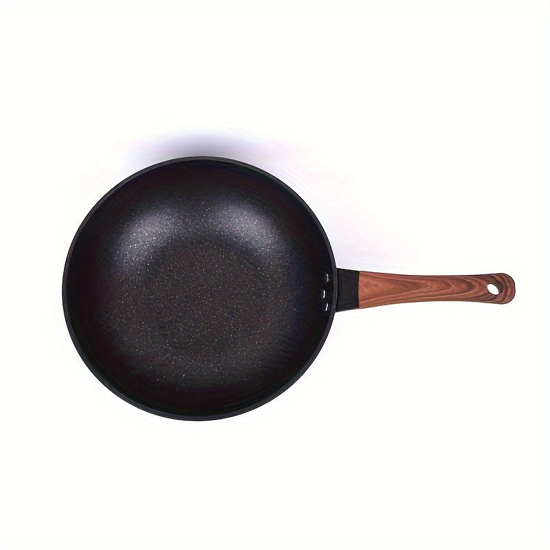 This versatile 1-piece non-stick coated pan is perfect for household use. Featuring a 30cm size and smokeless design, this flat frying pan is ideal for frying eggs and steaks. It can be used on both induction cookers and gas stoves, making it a useful