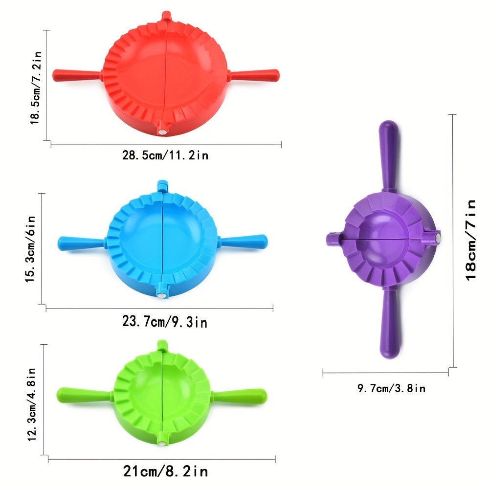 One Magic Dumpling Maker Kit that includes tools to mold ravioli, empanadas, momos, gyozas, pot stickers, Jamaican beef patties, pierogi, calzones, as well as a wonton dough press and pasta making tools. Available in sets of 1 piece or 4 pieces.