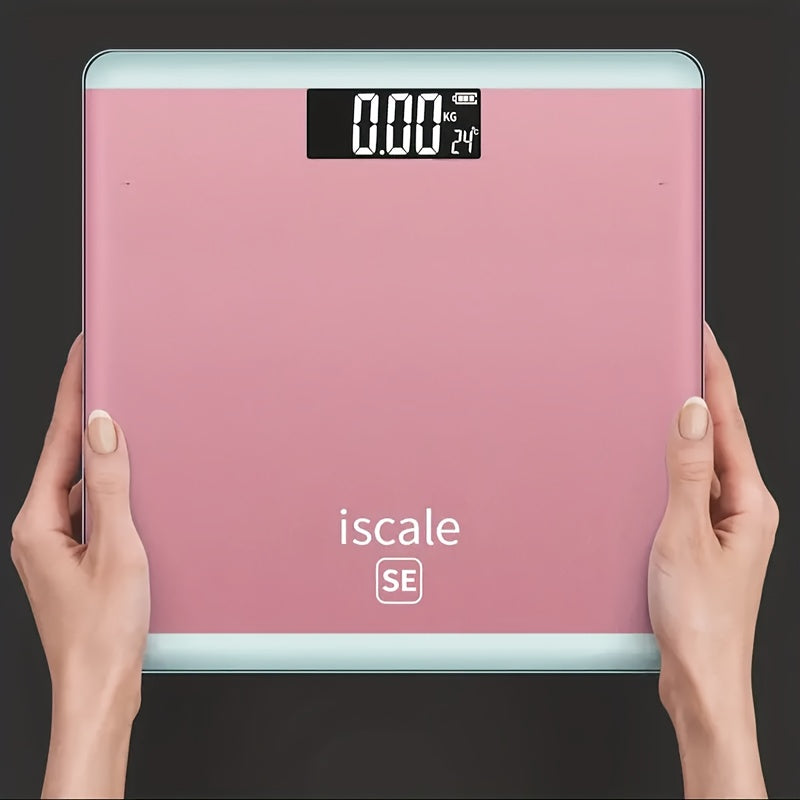 Pink Smart Digital Body Scale with large display and battery-free operation, ideal for home use (battery not included).