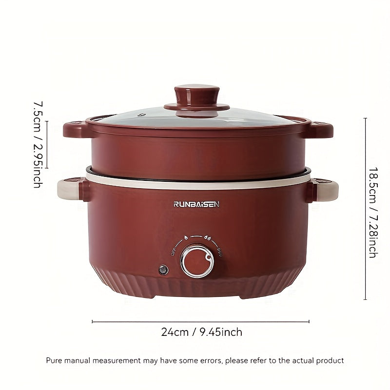 Electric cooking pot with a large capacity for home or car use, featuring a multi-functional design that combines a cooking pot, stir-fry pot, and steamer. Perfect for dormitories, this non-stick integrated pot can be used for various cooking needs.