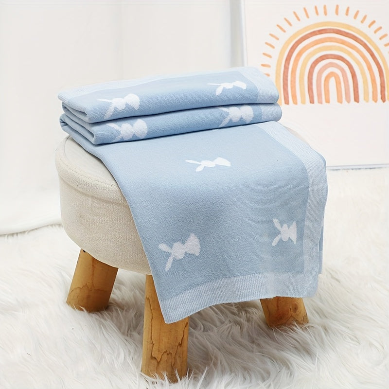 Rabbit-Shaped Knit Blanket for Kids - Soft, Cozy, and Breathable Throw in Light Blue/Grey/Camel - Hand-Washable