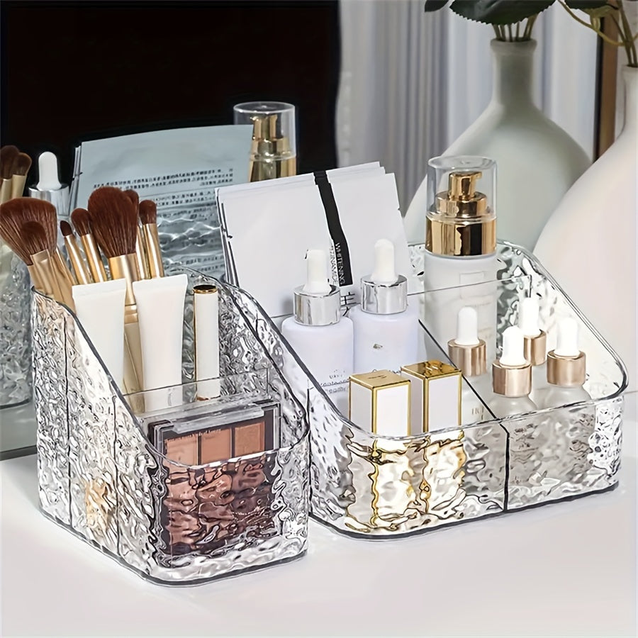 Multi-purpose bathroom organizer for cosmetics, office supplies, and beauty products.