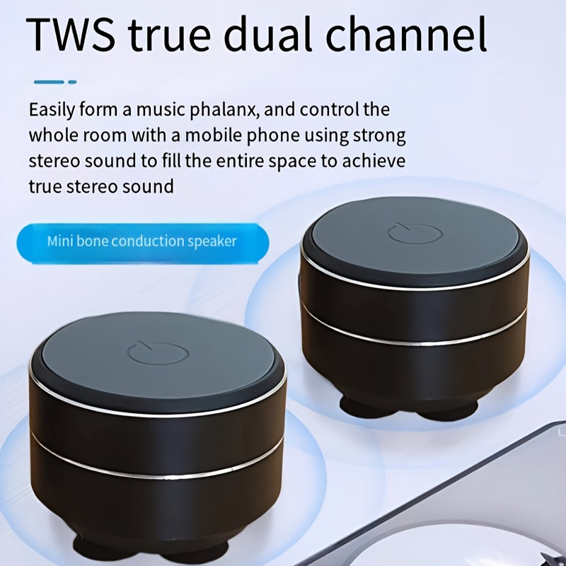 Wireless TWS desktop speaker with high-fidelity sound quality, USB rechargeable 400mAh lithium polymer battery, wireless connectivity, bass enhancement, resonance function, suction cup for