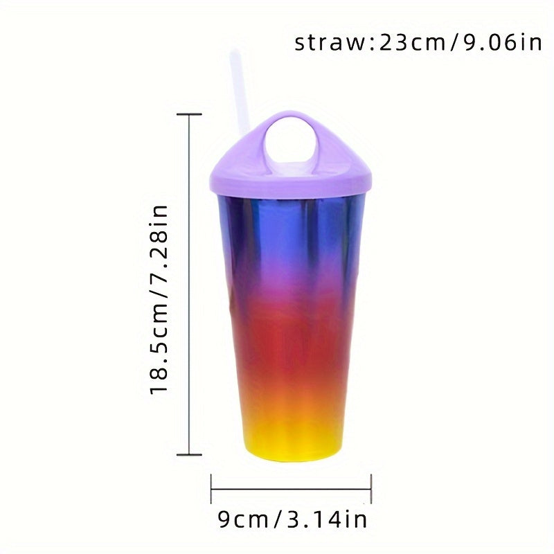 Gradient plastik tumbler qalamcha bilan - sirpanmaydigan, sindirilmaydigan sport shishasi fitnes, sharbat, qahva uchun - maktab, ofis, partiyalar uchun ideal