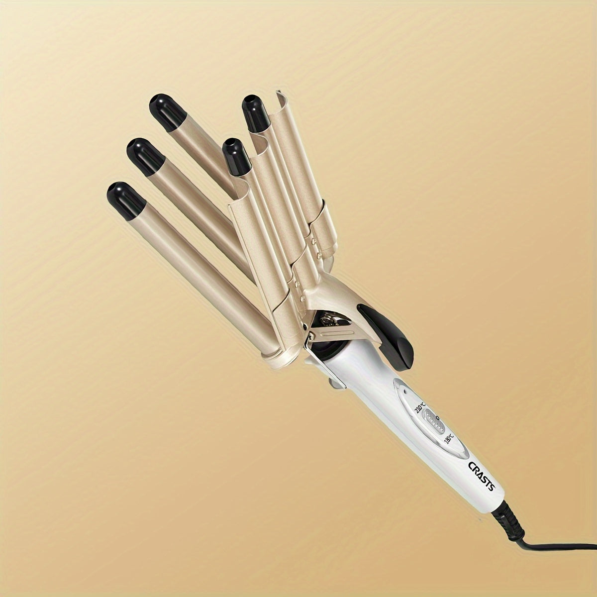 Wavy hair curling iron with temperature control and large barrel for creating water ripple waves and egg roll curls.