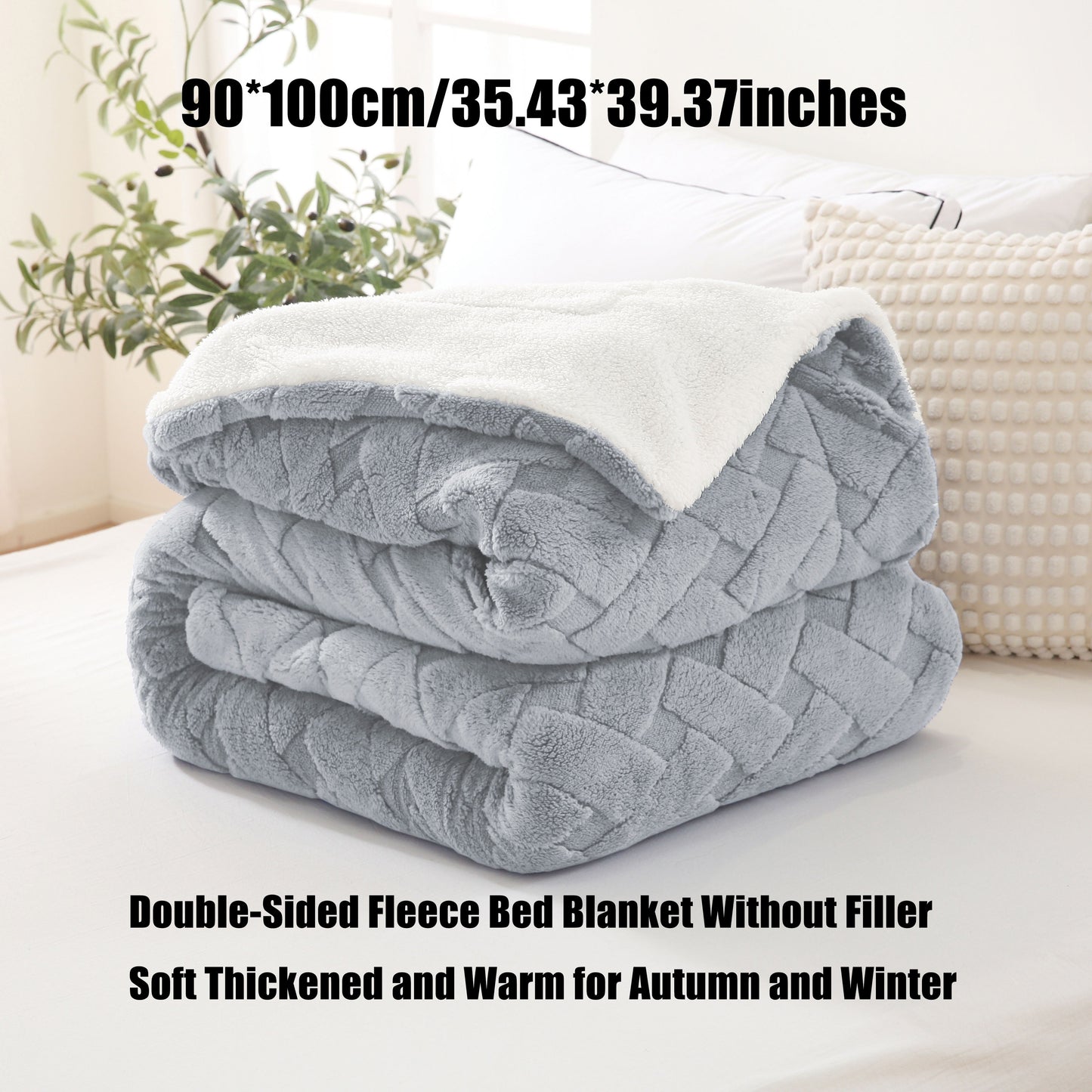 Stay cozy and stylish with our 1pc Solid Color Blanket featuring a 200GSM Soothing Lint and 180GSM Sherpa composite double-layer design. This double-layer blanket includes a rhombus jacquard pattern and is perfect for all seasons. Whether in the bedroom