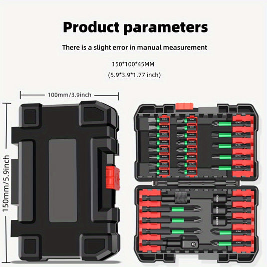 Facoow 31pcs Electric Screwdriver Bit Set with Durable Alloy, Oil-Rubbed Finish, Waterproof, Phillips, Hexagon & Torx Sockets, Secure Black Case for Efficient Screw Tightening.