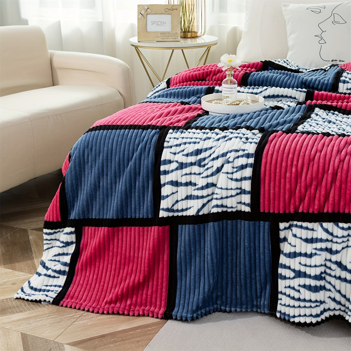 Soft and luxurious, this Color Block Faux Rabbit Fur Bed Blanket adds a cozy touch to any room in your home. Perfect for keeping warm on chilly nights, this stylish throw blanket is perfect for beds, sofas, and couches.