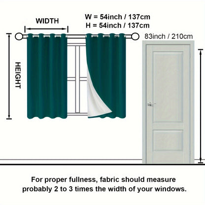 Suhuan Top Curtains, 2PC Set of 100% Blackout Insulation Soundproof Curtains with White Lining, Ideal for Bedroom, Office, Living Room, and Home Decor