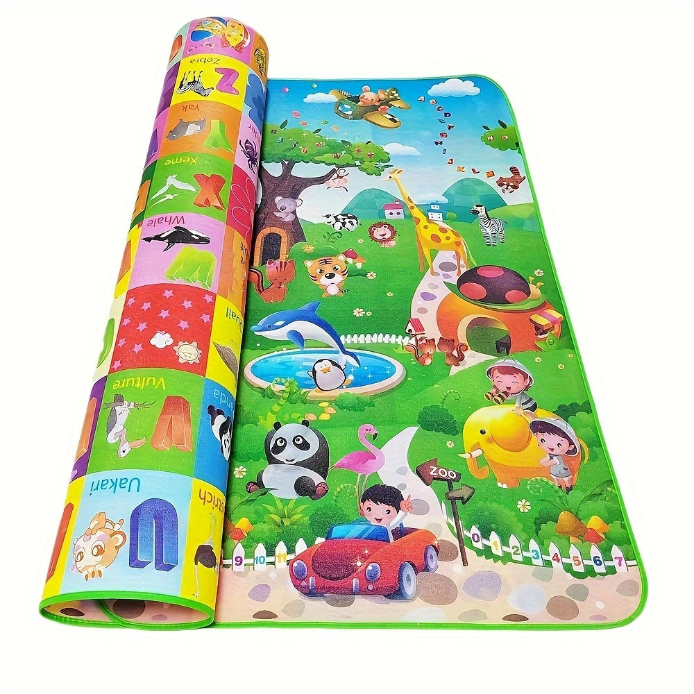 Two-Sided Baby Play Mat, Ideal for Ages 0-3, Measures 200x180cm, Made with PVC Surface, Safe Crawling Mat, Flippable Foam Floor Mat, Educational and Waterproof for Mess-Free Playtime.