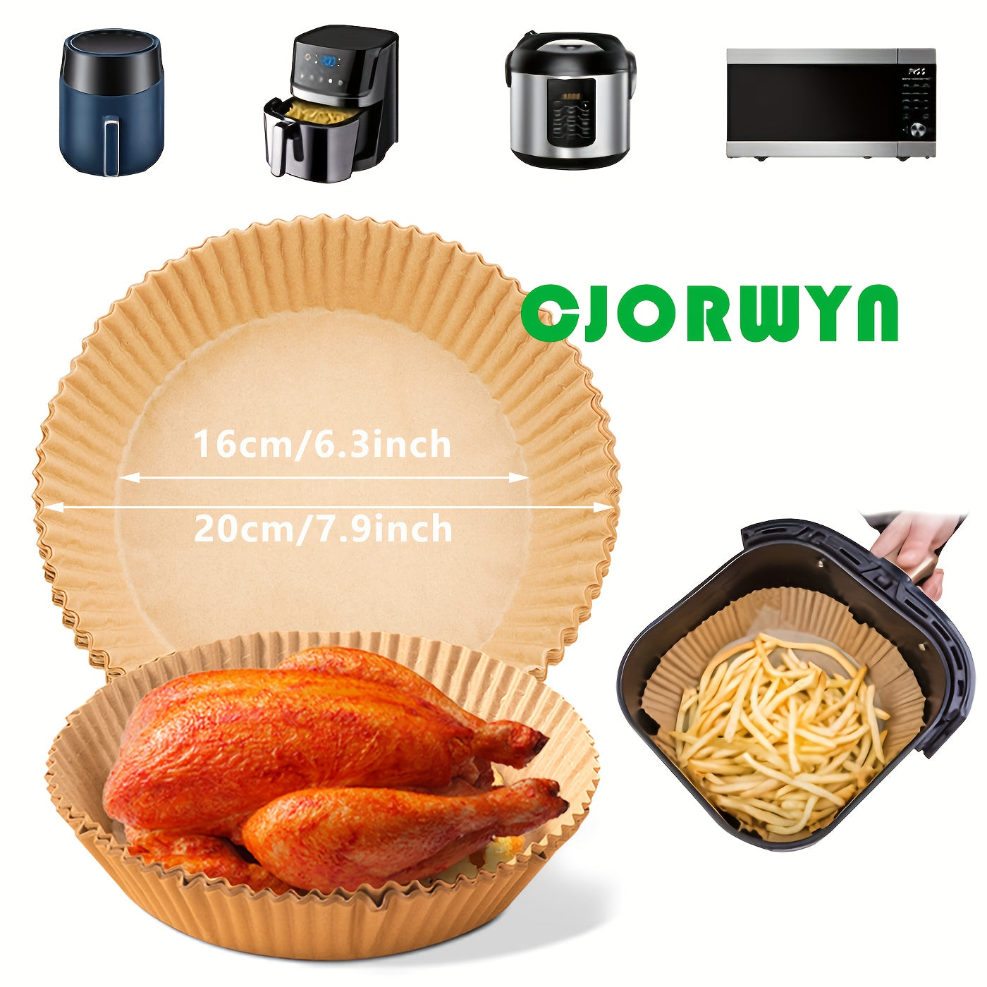 [Bestseller] Get 100pcs of CJORWYN Non-Stick Air Fryer Liners, 20.07cm Round Disposable Parchment Paper, Oil-Resistant, with Easy Clean-Up. Perfect for Baking, Roasting, and Microwave Use. Ideal for Holiday Cooking like Christmas, Halloween