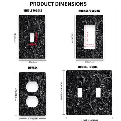 Элегантная черная стеновая панель с цветочным принтом для выключателей и розеток. Легкая установка без необходимости в проводке. Идеально подходит для кухни, офиса или отеля.