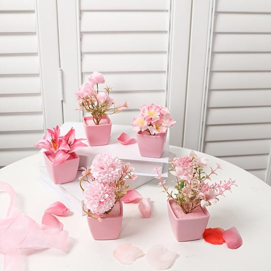 5 Mini artificial potted flowers for desktop decoration