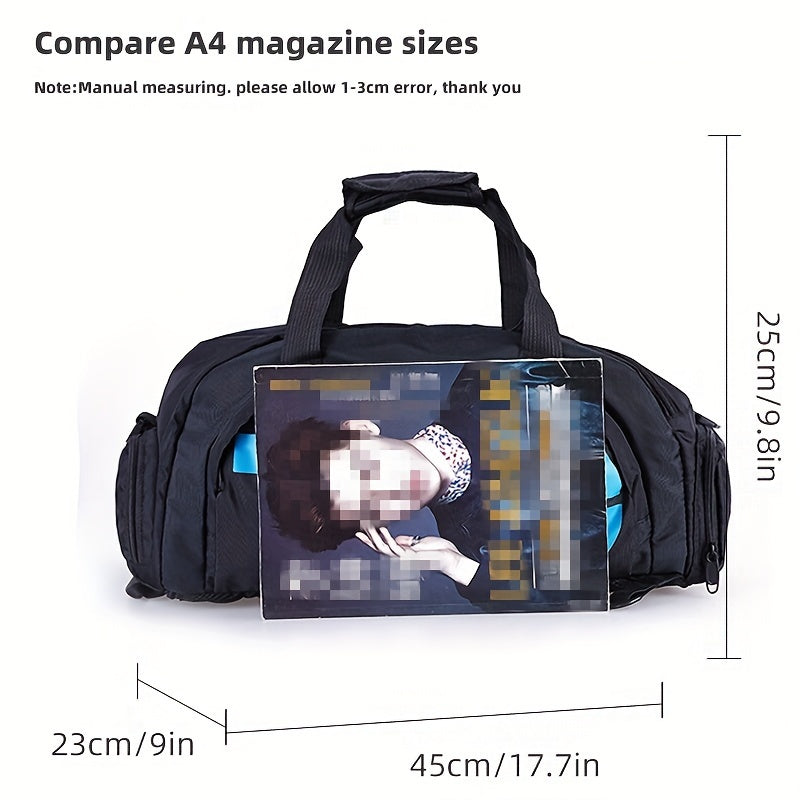 TT060 Large Waterproof Gym Bag with Zip Closure, Stylish Black & Yellow Letter Design, Ideal for Men & Women.