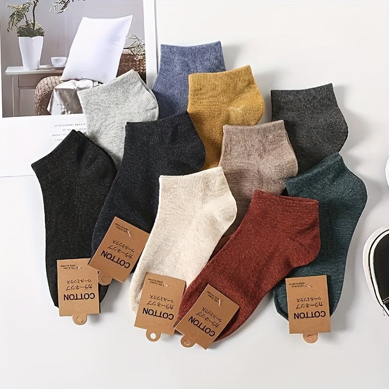 10 pairs of comfortable low-cut solid color ankle socks for men's daily wear.