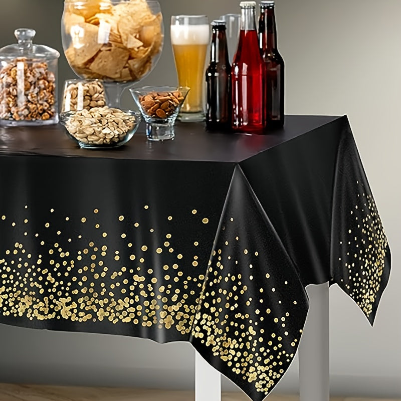 Stylish Black and Gold Dot Tablecloth - Perfect for Parties and Special Events - Easy to Clean, Eco-Friendly, Festive Design.