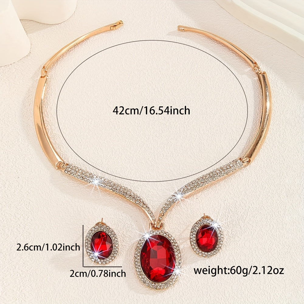 Luxurious 2-Piece Women's Jewelry Set in Middle Eastern Style featuring Red Sparkling Artificial Crystal Inlay. This set boasts an Exquisite and Elegant Design that is both Bold and Avant-garde. Perfect for Daily Wear, Parties, Weddings, and Festivals