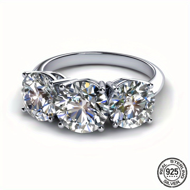 This elegant and luxurious three-stone engagement ring features a 4 carat Moissanite set in 925 Sterling Silver. It is the perfect accessory for daily wear, proposals, birthdays, anniversaries, or any special occasion. Its elegant and bling style makes