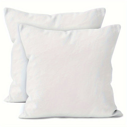 Two contemporary white throw pillow covers measuring at 45.72x45.72 cm made from soft polyester with zipper closure for home décor, machine washable.