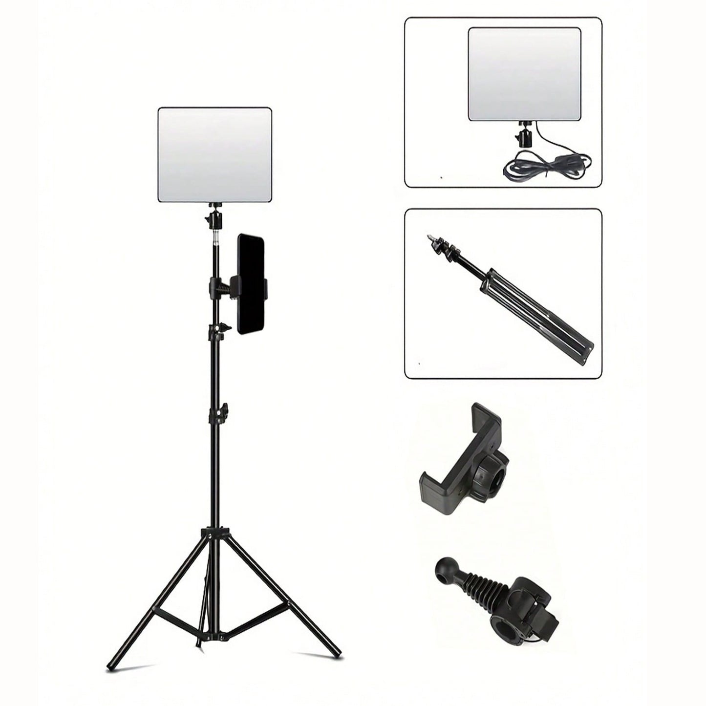 10-Inch LED Panel Light with Phone Holder, Adjustable Tripod Stand (up to 1.1 Meters), Photography Lighting Kit for Content Creators.