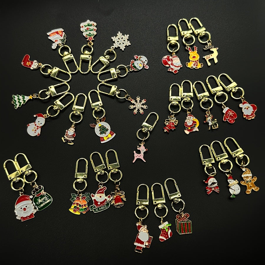 30 Christmas-themed keychains made of cute alloy, perfect for attaching to bags, backpacks, or keys. Great Xmas gift.